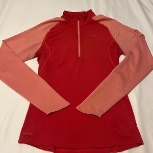 Nike Dark Orange and Coral Half Zip Running Top